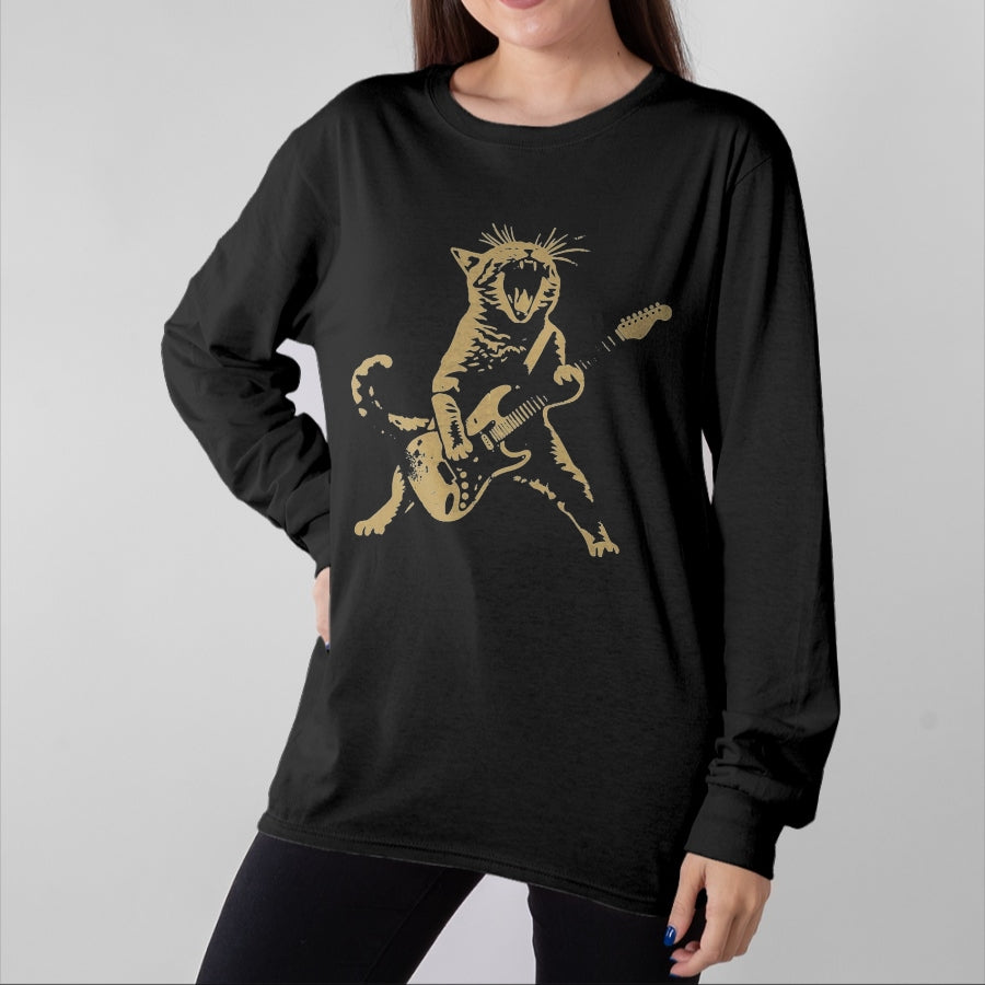 Guitar Lover Shirt, Funny Guitar UnisexT-Shirt/Hoodie/Sweatshirt HLT00 - Cat Playing Guitar Rock Star Rock and Roll Men Women Kids T-Shirt, Men, Black, 3X-Large