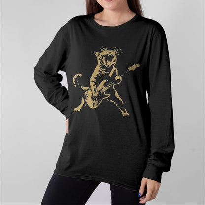 Guitar Lover Shirt, Funny Guitar UnisexT-Shirt/Hoodie/Sweatshirt HLT00 - Cat Playing Guitar Rock Star Rock and Roll Men Women Kids T-Shirt, Men, Black, 3X-Large