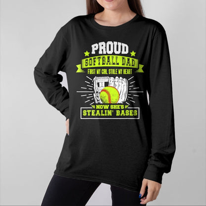 Gift for Dad Shirt, Funny Dad Unisex T-Shirt/Hoodie/Sweatshirt HLT00 – Mens Proud Softball Dad with Daughter Softball Father T-Shirt