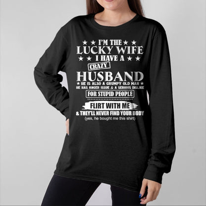 Best Wife Shirt, Wife and Husband Unisex T-Shirt/Hoodie/Sweatshirt HLT00 - Gift for wife T shirt, lucky wife   I'm The Lucky Wife I Have A Crazy Husband T-Shirt (1)