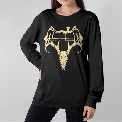 Funny Hunting Shirt, Gift For Hunting Lover Unisex T-Shirt/Hoodie/Sweatshirt HLT00 - Deer Skull Compound Bow Retro Hunting Archery Dad Archer T-Shirt