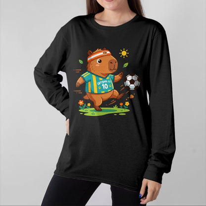 Cute Capybara Shirt, Funny Capybara Unisex T-Shirt/Hoodie/Sweatshirt HLT00 - Capybara Soccer Player Headband Funny Animal Sports Fan T-Shirt