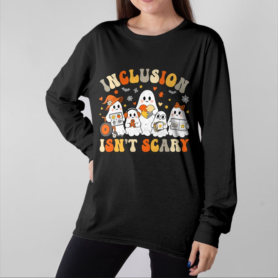 Best Teacher Shirt, Funny Teacher UnisexT-Shirt/Hoodie/Sweatshirt HLT00 - Inclusion Isn't Scary Funny Ghost Halloween SLP SPED Teacher T-Shirt