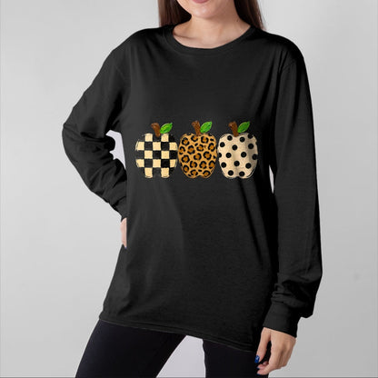Best Teacher Shirt, Funny Teacher UnisexT-Shirt/Hoodie/Sweatshirt HLT00 - Pattern Apple Trio Leopard Print Checkered Polka Dot Teacher T-Shirt