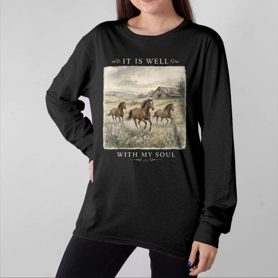 Best Horse Lover Shirt , Funny Horse UnisexT-Shirt/Hoodie/Sweatshirt HLT00 - It is Well with My Soul Horse Watercolor Christian Long Sleeve T-Shirt
