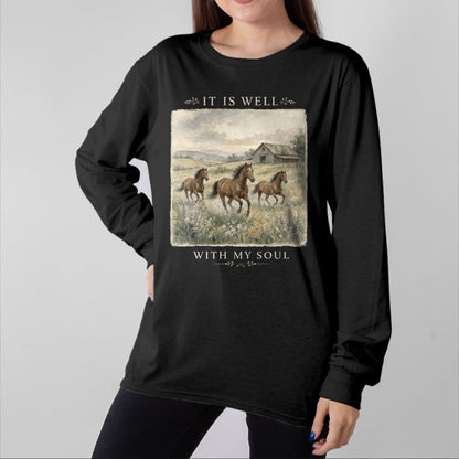Best Horse Lover Shirt , Funny Horse UnisexT-Shirt/Hoodie/Sweatshirt HLT00 - It is Well with My Soul Horse Watercolor Christian Long Sleeve T-Shirt