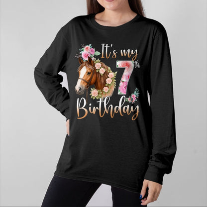 Best Horse Lover Shirt , Funny Horse UnisexT-Shirt/Hoodie/Sweatshirt HLT00 - Kids Birthday 7 Years Old Girl Horse Lovers Florals 7th Bday T-Shirt