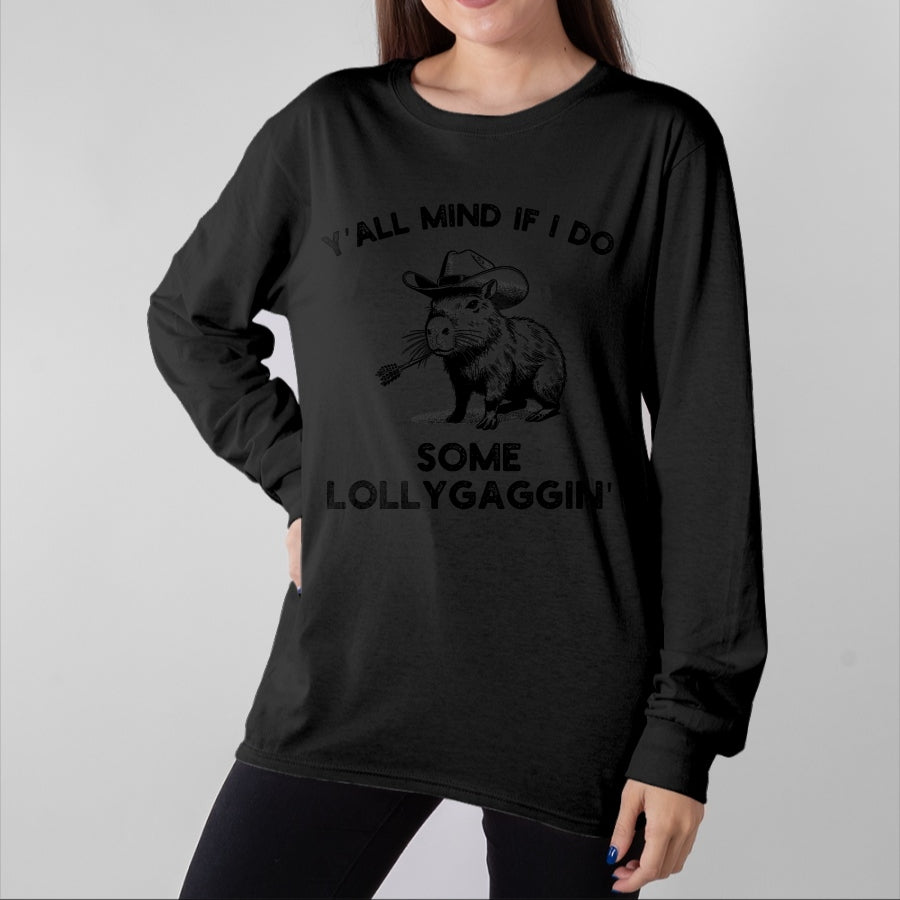 Cute Capybara Shirt, Funny Capybara Unisex T-Shirt/Hoodie/Sweatshirt HLT00 - Y_all Mind if I do some Lollygaggin_ Funny capybara cowboy T-Shirt