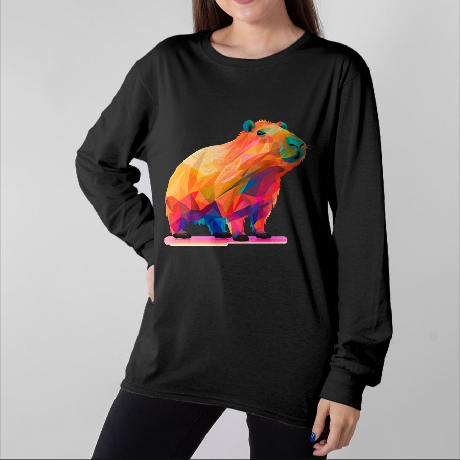 Cute Capybara Shirt, Funny Capybara Unisex T-Shirt/Hoodie/Sweatshirt HLT00 - Colorful Geometric Capybara Long Sleeve T-Shirt
