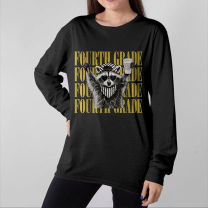 Best Teacher Shirt, Funny Teacher UnisexT-Shirt/Hoodie/Sweatshirt HLT00 - Funny Fourth Grade Teacher Feral Raccoon Back to School T-Shirt, Women, Black, Large