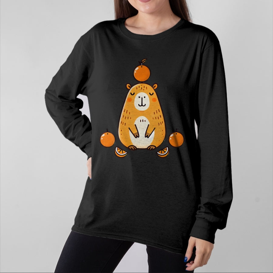 Cute Capybara Shirt, Funny Capybara Unisex T-Shirt/Hoodie/Sweatshirt HLT00 - Kawaii Capybara Orange Long Sleeve T-Shirt (1)