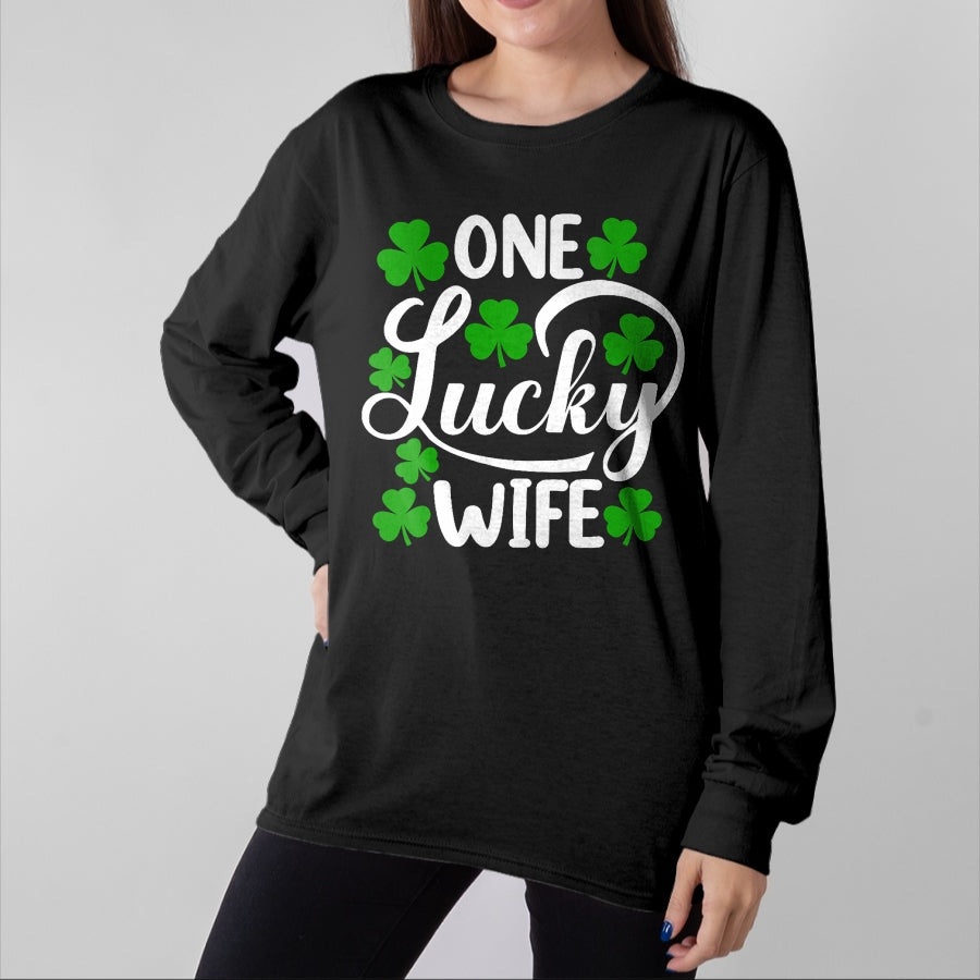 Best Wife Shirt, Wife and Husband Unisex T-Shirt/Hoodie/Sweatshirt HLT00 - Gift for wife T shirt, lucky wife   Womens One Lucky Wife Funny St Patrick's Day Shamrocks V-Neck T-