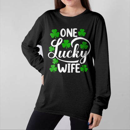 Best Wife Shirt, Wife and Husband Unisex T-Shirt/Hoodie/Sweatshirt HLT00 - Gift for wife T shirt, lucky wife   Womens One Lucky Wife Funny St Patrick's Day Shamrocks V-Neck T-