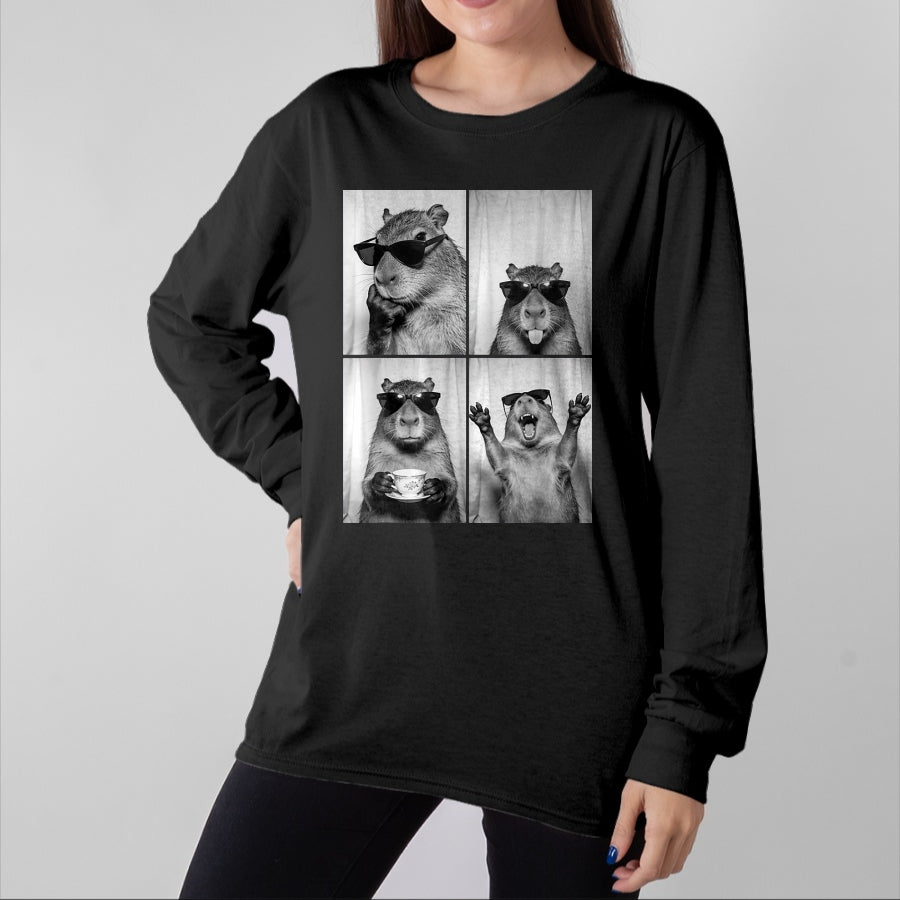 Cute Capybara Shirt, Funny Capybara Unisex T-Shirt/Hoodie/Sweatshirt HLT00 - Funny Capybara Photobooth, Capybara with Sunglasses, Rodent T-Shirt, Women, Black, X-Small