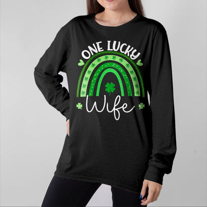 Best Wife Shirt, Wife and Husband Unisex T-Shirt/Hoodie/Sweatshirt HLT00 - Gift for wife T shirt, lucky wife   Womens One Lucky Wife Rainbow Irish St Patricks Day Shamrock V-N