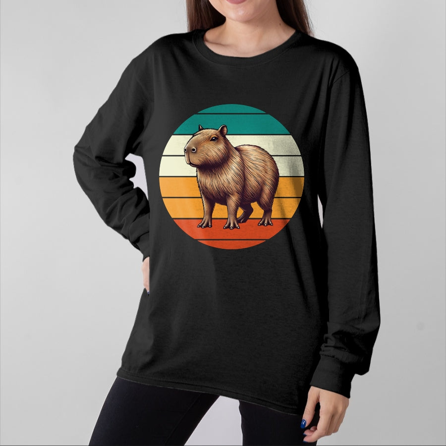 Cute Capybara Shirt, Funny Capybara Unisex T-Shirt/Hoodie/Sweatshirt HLT00 - Retro Capybara Art Long Sleeve T-Shirt