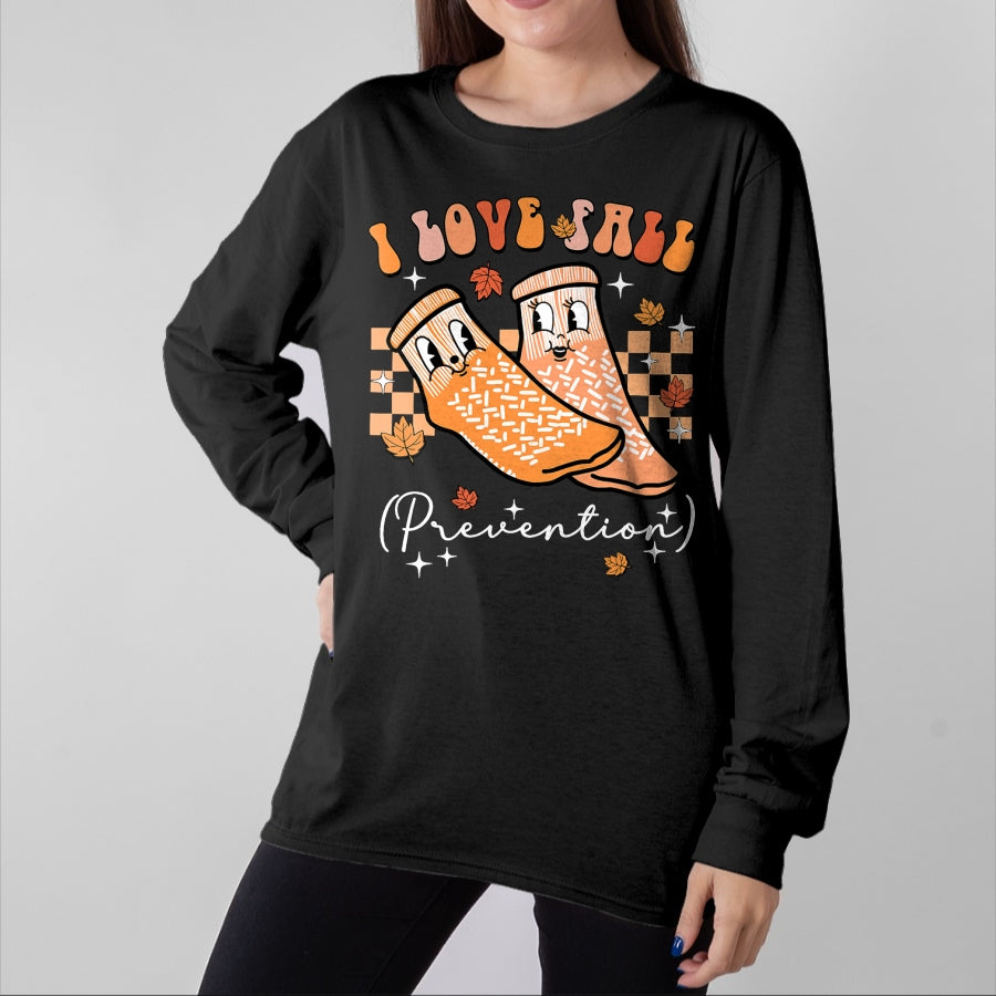 Funny Nurse Shirt, Nurse Unisex T-Shirt/Hoodie/Sweatshirt HLT00 - Groovy Retro I Love Fall Prevention Fall Physical Therapy T-Shirt
