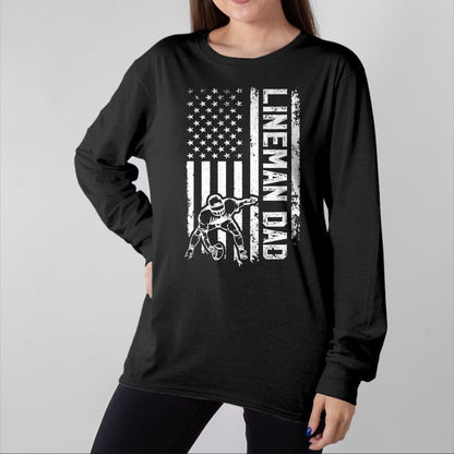 Gift for Dad Shirt, Funny Dad Unisex T-Shirt/Hoodie/Sweatshirt HLT00 – Football Line Dad Of A Football Lineman Father US Flag T-Shirt