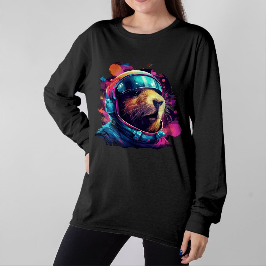 Cute Capybara Shirt, Funny Capybara Unisex T-Shirt/Hoodie/Sweatshirt HLT00 - Funny Capybara Galaxy Tee, Shirt For Women Men Kids Long Sleeve T-Shirt