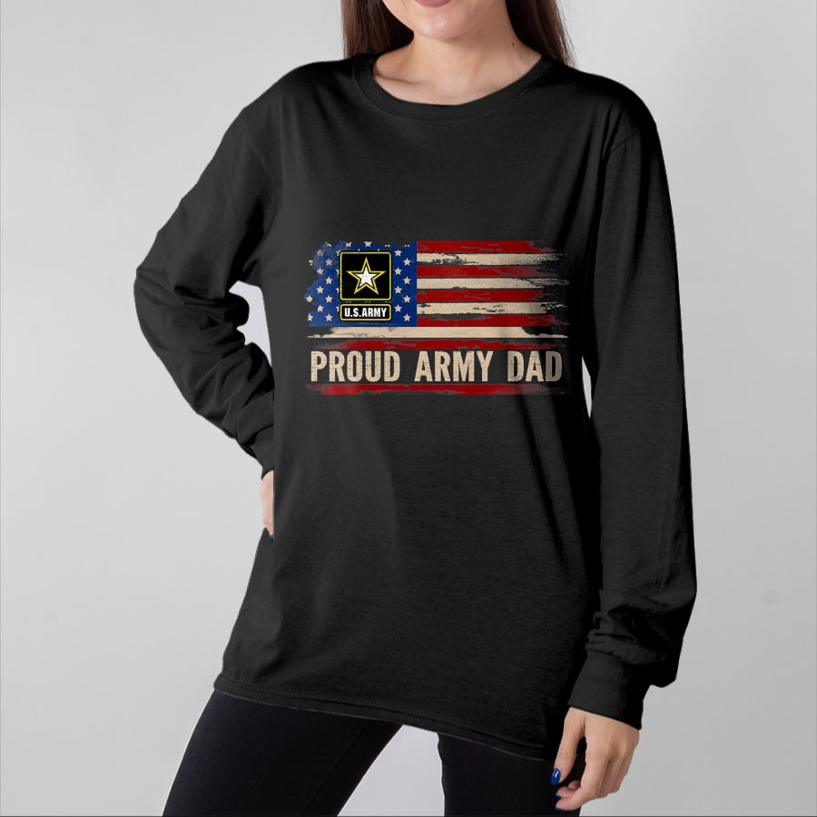 Gift for Dad Shirt, Funny Dad Unisex T-Shirt/Hoodie/Sweatshirt HLT00 – Vintage Proud Army Dad American Flag Veteran Gift T-Shirt