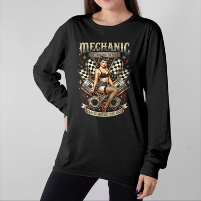 Best Mechanic Life Shirt, Funny Mechanic UnisexT-Shirt/Hoodie/Sweatshirt HLT00 - Vintage Mechanic Hot Rod Garage Pin Up Design T-Shirt