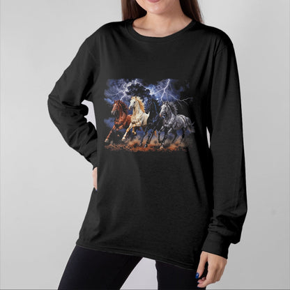 Best Horse Lover Shirt , Funny Horse UnisexT-Shirt/Hoodie/Sweatshirt HLT00 - Running Horses Vintage 90s Lightning Storm Western Cowboy T-Shirt