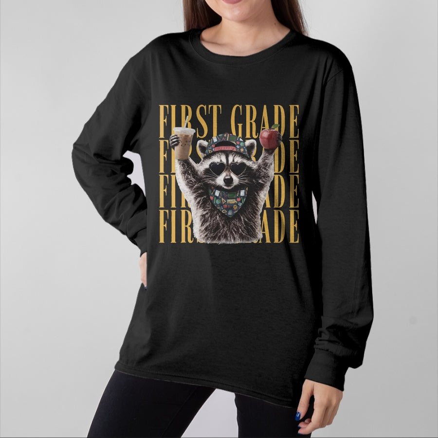 Best Teacher Shirt, Funny Teacher UnisexT-Shirt/Hoodie/Sweatshirt HLT00 - First Grade Funny Feral Raccoon Teacher Back to School T-Shirt