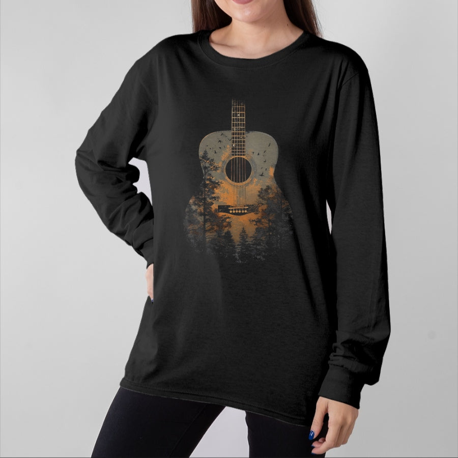 Guitar Lover Shirt, Funny Guitar UnisexT-Shirt/Hoodie/Sweatshirt HLT00 - Acoustic Guitar Outdoors Distressed Nature T-Shirt