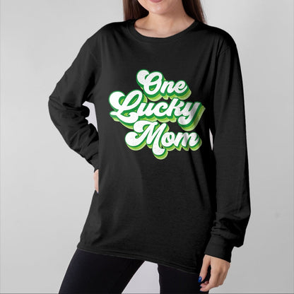 Gift for Mom Shirt, Funny Mom Unisex T-Shirt/Hoodie/Sweatshirt HLT00 - One Lucky Mom Retro Vintage St Patrick_s Day T-Shirt