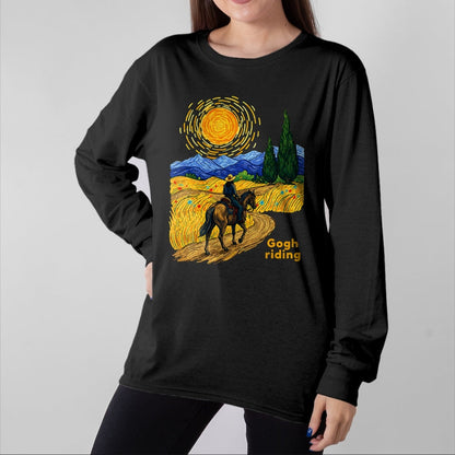 Best Horse Lover Shirt , Funny Horse UnisexT-Shirt/Hoodie/Sweatshirt HLT00 - Gogh Riding Funny Van Gogh Horse Starry Night Cowboy T-Shirt