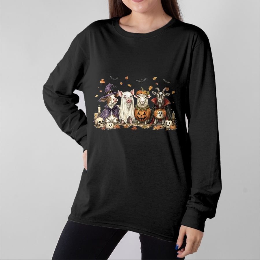 Best Farmer Life Shirt, Funny Farmer UnisexT-Shirt/Hoodie/Sweatshirt HLT00 - Halloween Farm Animals Cow Pig Sheep Goat Fall Farmer Spooky Long Sleeve T-Shirt