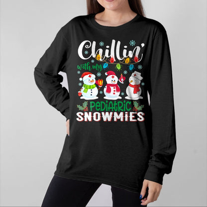 Funny Nurse Shirt, Nurse Unisex T-Shirt/Hoodie/Sweatshirt HLT00 - Chillin With My Pediatric Snowmies Nurse Light Christmas T-Shirt