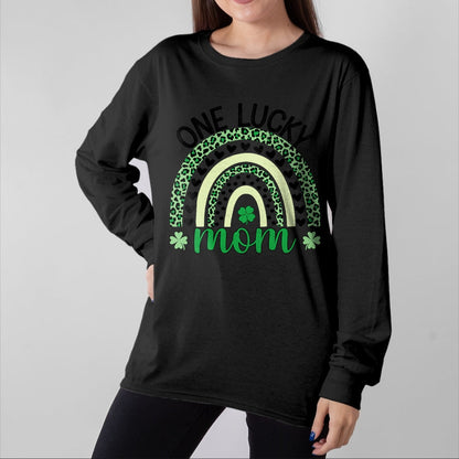 Gift for Mom Shirt, Funny Mom Unisex T-Shirt/Hoodie/Sweatshirt HLT00 - One Lucky Mom Leopard Rainbow St Patricks Day Clover T-Shirt