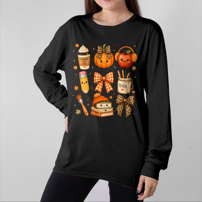 Best Teacher Shirt, Funny Teacher UnisexT-Shirt/Hoodie/Sweatshirt HLT00 - Fall Teacher Halloween Pumpkin Bow Apple Coffee School T-Shirt
