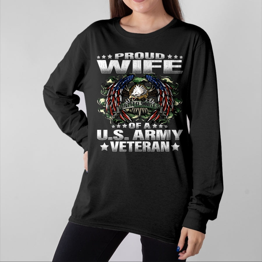 Best Wife Shirt, Wife and Husband Unisex T-Shirt/Hoodie/Sweatshirt HLT00 - Gift for wife T shirt, lucky wife   Proud Wife Of A US Army Veteran Military Vet's Spouse T-Shirt