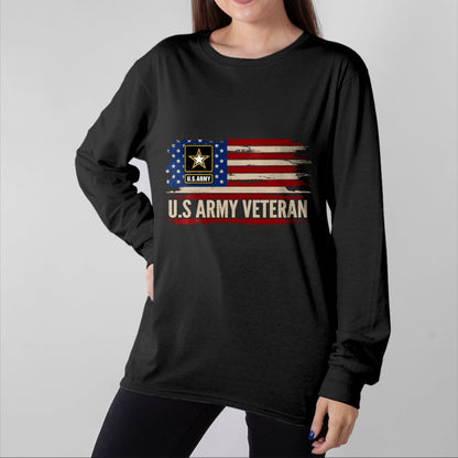 Proud Veteran Shirt, Funny Veteran UnisexT-Shirt/Hoodie/Sweatshirt HLT00 - Vintage U.S Army Veteran with American Flag Veteran Gift Long Sleeve T-Shirt