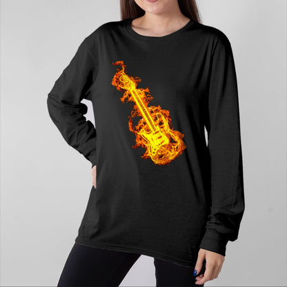 Guitar Lover Shirt, Funny Guitar UnisexT-Shirt/Hoodie/Sweatshirt HLT00 - Electric Guitar In Flames Gift Rock Guitar Lovers T-Shirt