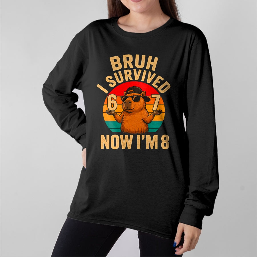 Cute Capybara Shirt, Funny Capybara UnisexT-Shirt/Hoodie/Sweatshirt HLT00 - Bruh I Survived 6 7 Now Im 8 Funny Capybara 8th Birthday Boy T-Shirt