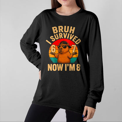 Cute Capybara Shirt, Funny Capybara UnisexT-Shirt/Hoodie/Sweatshirt HLT00 - Bruh I Survived 6 7 Now Im 8 Funny Capybara 8th Birthday Boy T-Shirt
