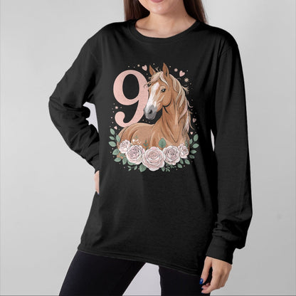 Best Horse Lover Shirt , Funny Horse UnisexT-Shirt/Hoodie/Sweatshirt HLT00 -  9th Birthday Horse Girl Design 9 Years Old Girl Horses T-Shirt