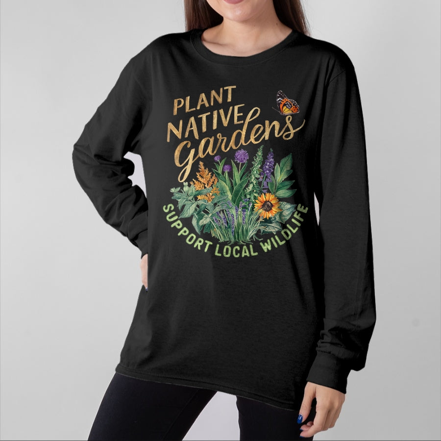 Native American T-Shirts, Vintage Native American Unisex T-Shirt/Hoodie/Sweatshirt HLT00 - Retro Plant Native Gardens Support Local Wildlife Gardening