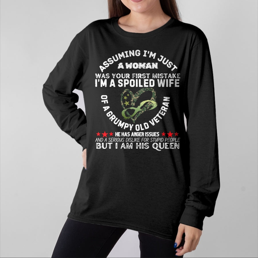 Best Wife Shirt, Wife and Husband Unisex T-Shirt/Hoodie/Sweatshirt HLT00 - Gift for wife T shirt, spoiled wife   Husband Wife I'm A Spoiled Wife Of A Grumpy Old Veteran T-Shir