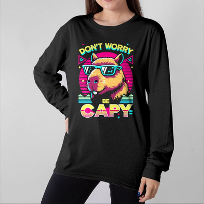 Cute Capybara Shirt, Funny Capybara Unisex T-Shirt/Hoodie/Sweatshirt HLT00 - Cool Capybara Retro Long Sleeve T-Shirt