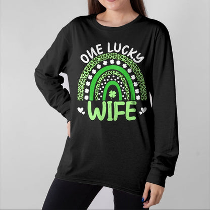 Best Wife Shirt, Wife and Husband Unisex T-Shirt/Hoodie/Sweatshirt HLT00 - Gift for wife T shirt, lucky wife   One Lucky Wife Leopard Rainbow Clover St Patricks Day T-Shirt