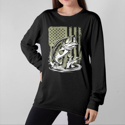 Funny Fishing Shirt, Gift For Fishing Lover Unisex T-Shirt/Hoodie/Sweatshirt HLT00 - Fishing Camo Bass Fish American Flag Men_s Graphic Fishing T-Shirt
