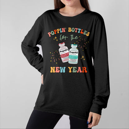Funny Nurse Shirt, Nurse Unisex T-Shirt/Hoodie/Sweatshirt HLT00 -ICU Nurse New Year Eve Outfit Poppin Bottles ER RN CNA Nurse T-Shirt