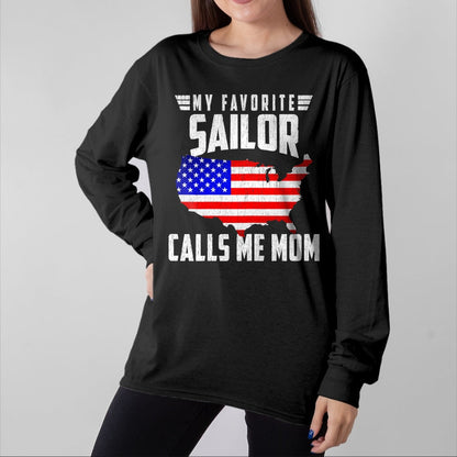 Gift for Mom Shirt, Funny Mom Unisex T-Shirt/Hoodie/Sweatshirt HLT00 - My Favorite Sailor Calls Me Mom USA American Flag T-Shirt