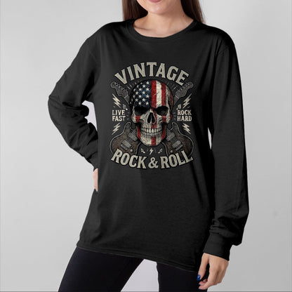 Guitar Lover Shirt, Funny Guitar UnisexT-Shirt/Hoodie/Sweatshirt HLT00 - Vintage Rock Skull American Flag Guitar Retro Rock and Roll T-Shirt, Men, Black, Large