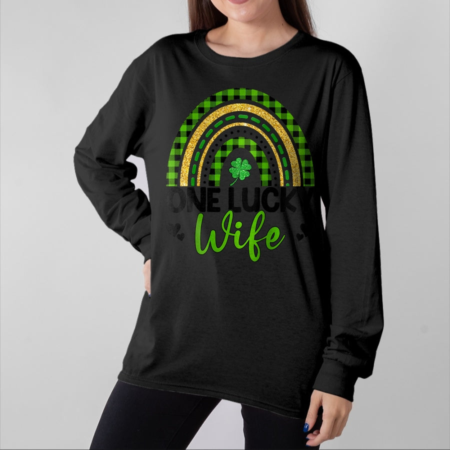Best Wife Shirt, Wife and Husband Unisex T-Shirt/Hoodie/Sweatshirt HLT00 - Gift for wife T shirt, lucky wife   Womens One Lucky Wife Boho Rainbow St Patricks Day Shamrock Ragl