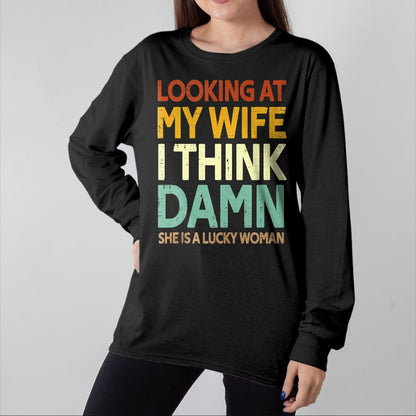 Best Wife Shirt, Wife and Husband Unisex T-Shirt/Hoodie/Sweatshirt HLT00 - Gift for wife T shirt, lucky wife   My Wife Is A Lucky Woman Husband Wife Themed Present Tank Top (1)